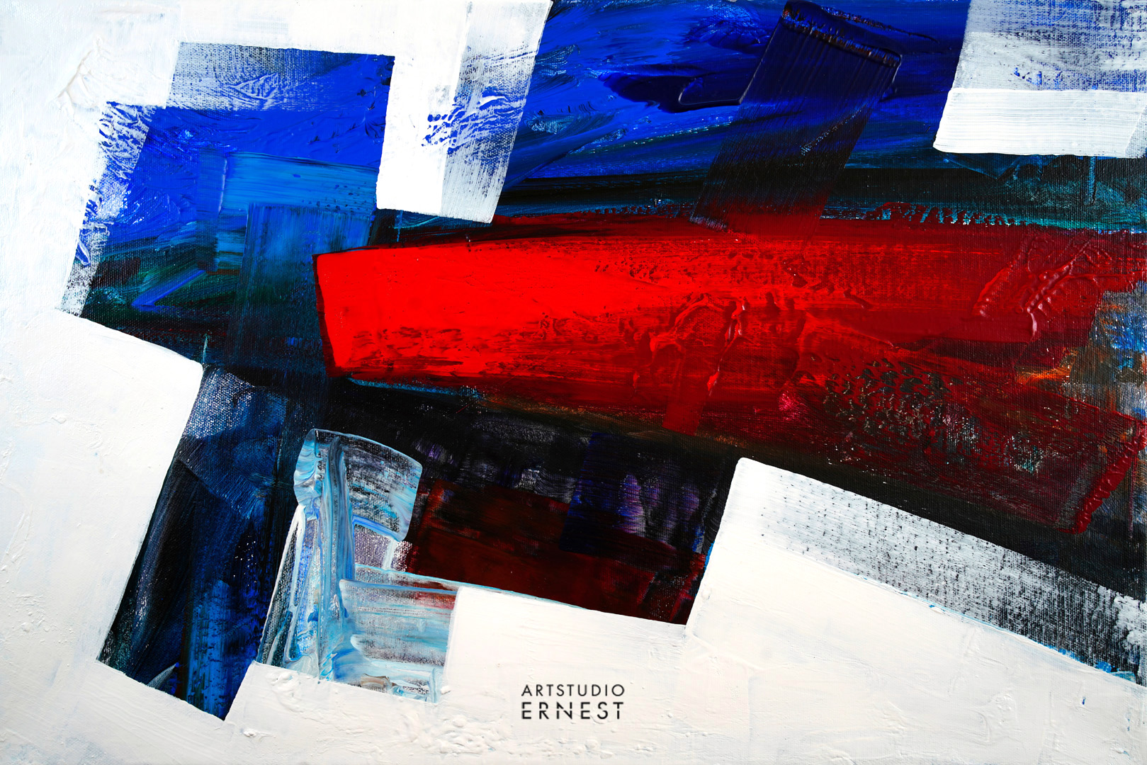 Red and Blue 060719, Acrylfarbe auf Leinwand, 40 x 60 CM., 2019, © Ernest Bisaev