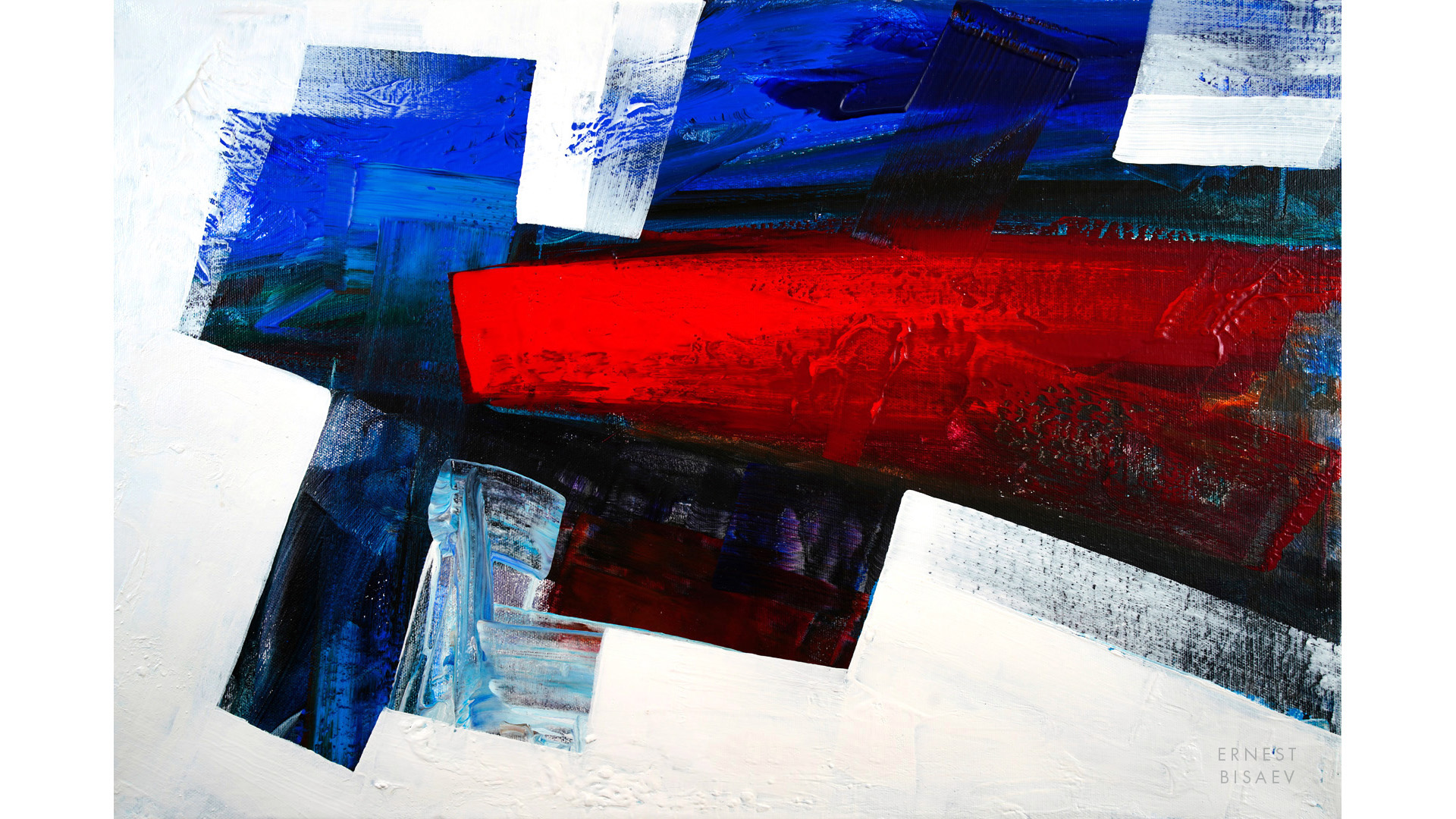 Red and Blue 060719, Acrylfarbe auf Leinwand, 40 x 60 CM., 2019, © Ernest Bisaev