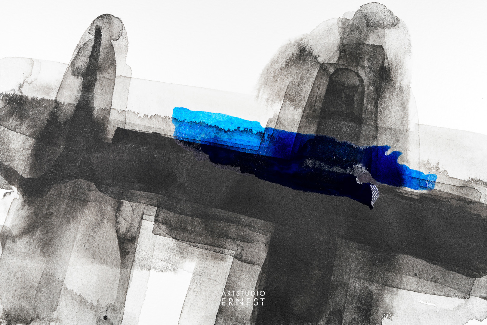 Black & Blue No.: 00, 24.05.2019, Wasserfarbe auf Papier, Photografie © Ernest Bisaev